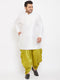 Vastramay Men's Plus Size White Silk Blend Curved Kurta Dhoti Set